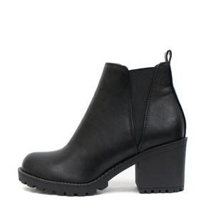 NEW SODA women's origami lug sole mid heel ankle bootie in black
